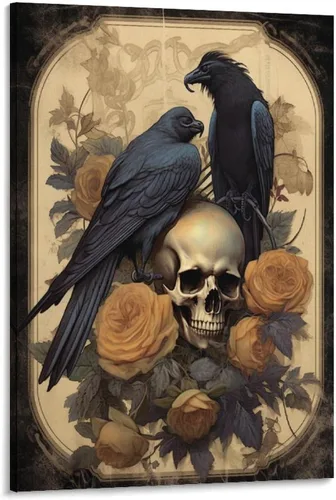 Vista 28 de HHGaoArt Lienzo gótico para pared, póster de fantasmas de Halloween, imagen espeluznante en lienzo