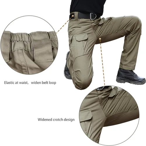 Vista 6 de Pantalones resistentes al agua para hombre, ajuste recto, tácticos, de combate, militar, con múltiples bolsillos