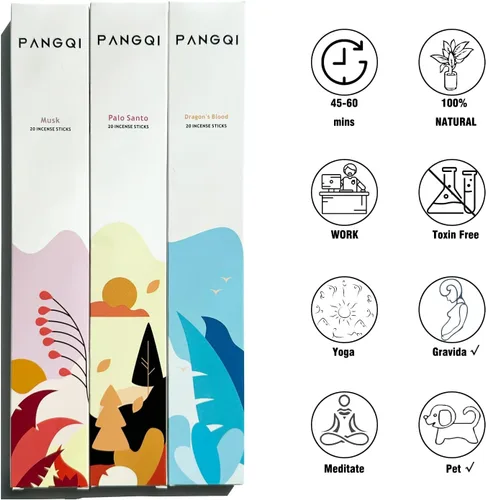 Vista 3 de India - Palitos de incienso hechos a mano - Juego de 6 inciensos (120 palos) para yoga, pilates, meditación, tarot - almizcle, Palo Santo, sangre