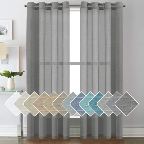 Vista 64 de H.VERSAILTEX Cortinas de lino de mezcla natural para sala de estar/cortinas de lino semitransparentes reductoras de luz de 54 pulgadas de largo