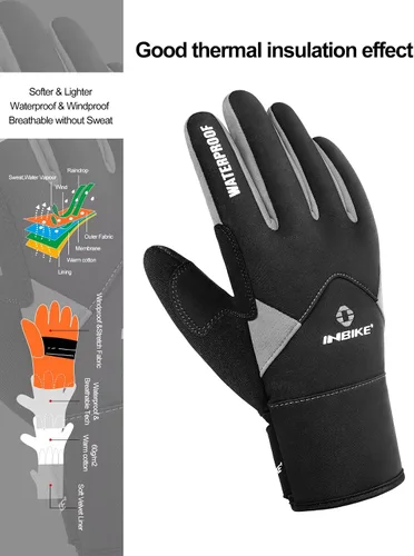 Vista 2 de INBIKE Guantes de ciclismo de invierno para hombres y mujeres, para clima frío, térmicos, resistentes al viento, guantes de bicicleta de gel