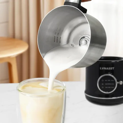 Vista 2 de Espumador de Leche Calentador 3 en 1 Vaporizador de Leche Eléctrico de Acero Inoxidable Hacedor de Espuma, 12oz Espumado Caliente y Frío, Espuma