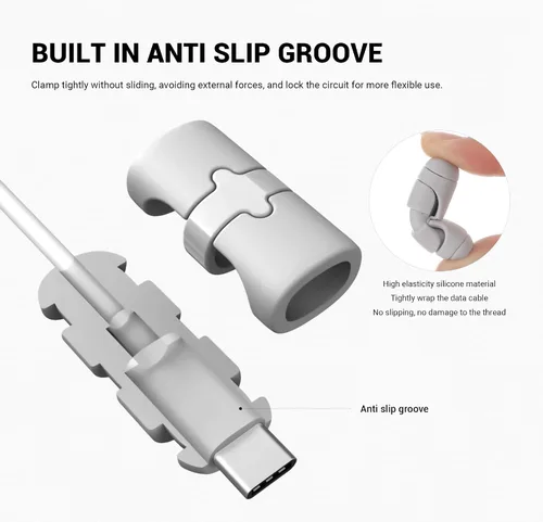 Vista 6 de Protectores de cable de carga, 6 piezas 2 en 1 de silicona de doble extremo compatible con cables de iPhone Android con USB-C tipo C, funda