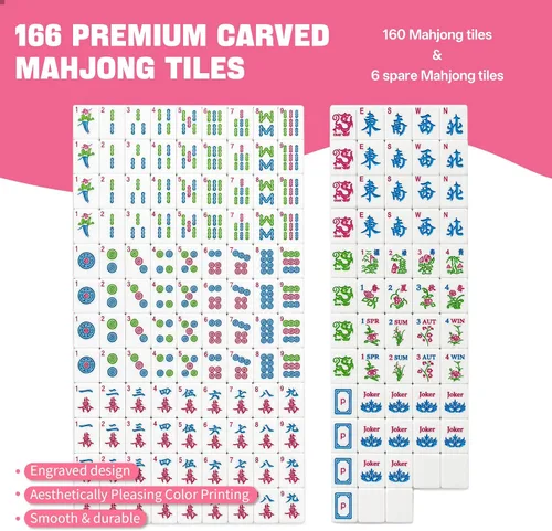 Vista 4 de HAYI American Mahjong Set con bolsa de dados y alfombrilla (rosa)