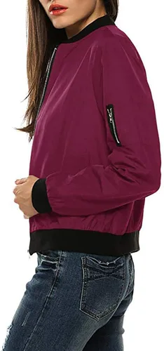 Vista 2 de YfiDSJFGJ Wowomen - Chaqueta ligera, de manga larga, con cremallera, estampado de traje de béisbol