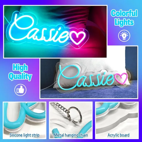 Vista 4 de Letrero de neón personalizado, letrero de nombre de neón personalizable para decoración de pared, regalos de cumpleaños de Navidad para niñas