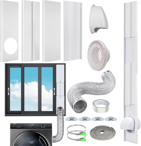 Vista 11 de Kit de ventilación para secadora de ventana Estoder con manguera de ventilación de secadora de 4 pulgadas y 10 pies, kit universal de ventilación