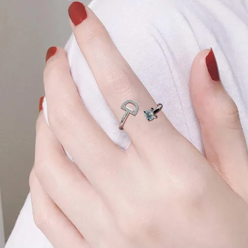 Vista 3 de Haoze - Anillo de letras iniciales para mujeres y niñas anillo de plata ajustable y apilable de letras anillo ajustable con incrustaciones