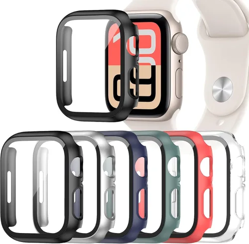 Vista 14 de Paquete de 6 fundas para Apple Watch SE 3 (2025)/SE 2/SE/Series 6/5/4 de 40 mm con protector de pantalla de vidrio templado, funda protectora