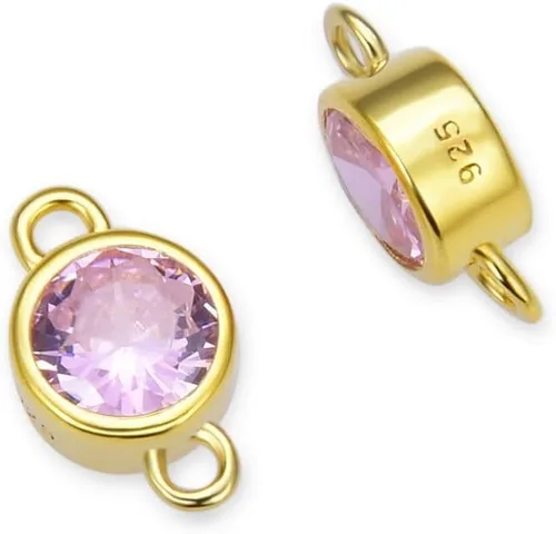Vista 7 de Adabele - 2 unidades de plata esterlina chapada en oro real de abril con eslabones de piedra natal de abril de 0.16 pulgadas, conector de diamante