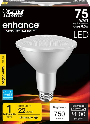 Vista 2 de Feit Electric Bombilla LED PAR30L, equivalente a 75 W, regulable, blanco cálido de 3000 K, 750 lúmenes, vida útil de 22 años, base E26, luces