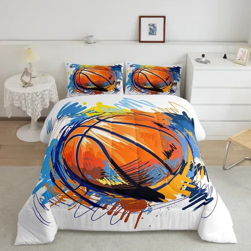 Vista 44 de Juego de ropa de cama de baloncesto para niños y adolescentes, juego de edredón deportivo para niños, tamaño matrimonial, suave, ligero, decoración