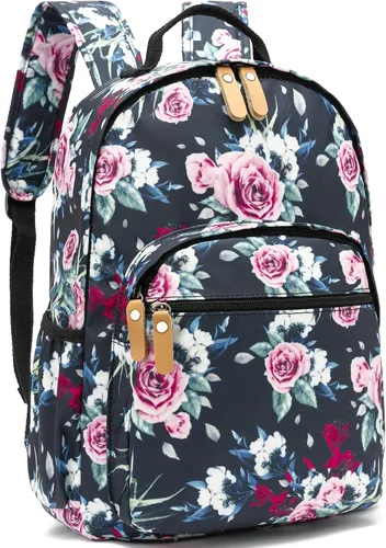Vista 47 de Leaper Mochila para laptop para mujer: linda mochila floral para escuela, universidad, viajes, trabajo, mochila ligera para niños, Negro margarita
