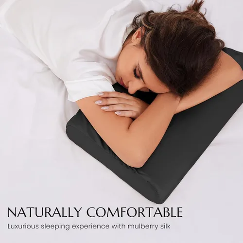 Vista 8 de THXSILK 19 Momme - Funda de almohada 100% seda de morera para almohada de espuma viscoelástica de contorno, funda de almohada cervical, paquete de 1