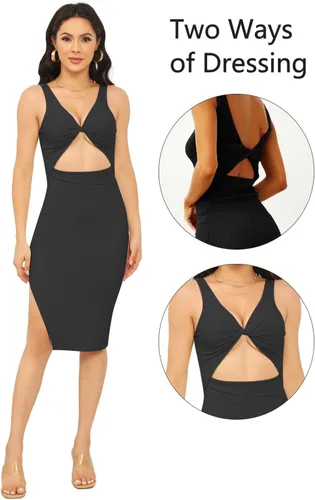 Vista 2 de Vestido sexy de mujer con cuello en V profundo y entrecruzado, entallado, con abertura, elegante, para fiesta y club