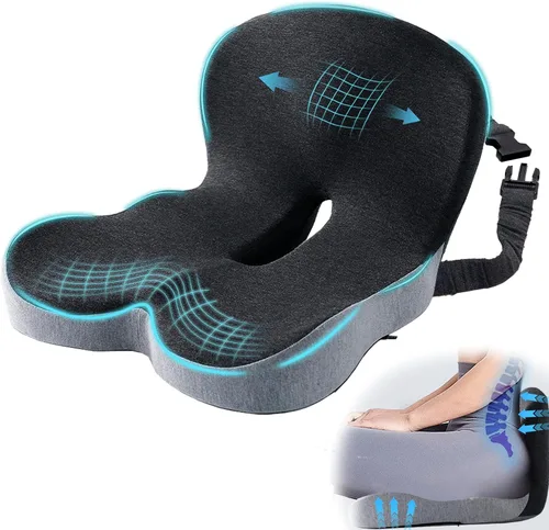 Vista 9 de Cojín de asiento de automóvil, cojín de espuma viscoelástica con correa ajustable, almohadilla ergonómica para automóvil y semircamión, cojín