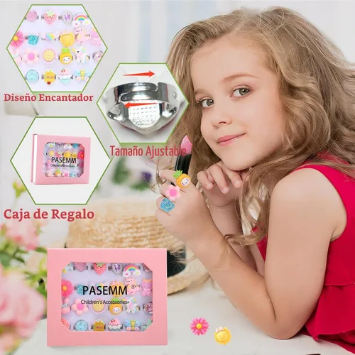 Vista 3 de PASEMM 24 anillos de joyería para niña, ajustables, sin duplicación, anillos de juego para niños en caja, anillos de juego de simulación y disfraces