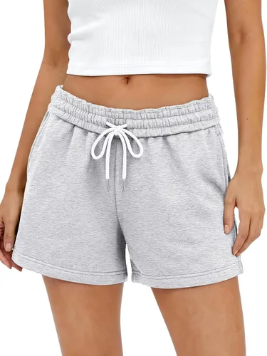 Vista 7 de AUTOMET Pantalones cortos deportivos de cintura alta para mujer con cordón y bolsillos, cómodos pantalones cortos de yoga para correr para verano
