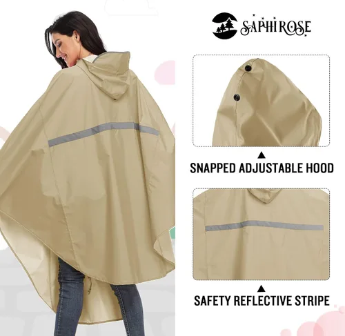 Vista 2 de SaphiRose Lightweight Cycling Jacket Rain Poncho Hooded Rain Coat Cape with Reflective Stripe for Bikes