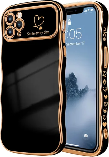 Vista 14 de LCHULLE Funda para iPhone 12 Pro para mujeres y niñas, lindo marco ondulado con forma rizada con patrón de corazón de amor, cubierta de protección