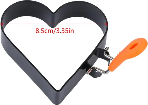Vista 2 de Anillos de huevo profesionales, 3.5 pulgadas en forma de corazón, anillos de tortilla de acero inoxidable, antiadherentes, molde para panqueques
