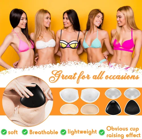 Vista 5 de SATINIOR 4 pares de insertos de brasier de silicona para realzar los senos, añaden 2 tazas transpirables, antideslizantes, impermeables