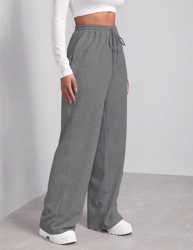 Vista 4 de Pantalones deportivos de pierna ancha para mujer, elásticos, de cintura alta, con cordón y bolsillos