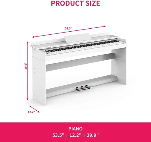 Vista 7 de Ajuste de piano digital con peso de 88 teclas, piano vertical eléctrico de 3 pedales, pantalla LCD, adaptador multifuncional de tamaño completo
