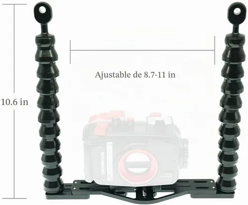 Vista 3 de Nitescuba Bandeja doble flexible para cámara subacuática - Soporte estabilizador de mano para GoPro, Sony RX100 y PT-059 carcasa de cámara compacta