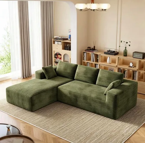 Vista 25 de Sofá modular de pana de 106 pulgadas, sofá en forma de L deshuesado con asiento profundo, sofá de espuma de nube con diván de gran tamaño, sofá Negro