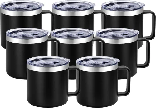 Vista 25 de VEGOND Taza de café aislada de 14 onzas con asa, taza de café de viaje de acero inoxidable con tapa, taza de café de metal al vacío de doble pared