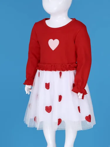 Vista 4 de Kaerm Disfraz de tutú de tul de princesa con estampado de corazón y manga larga para niñas
