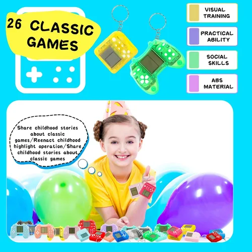 Vista 3 de Paquete de 24 llaveros de videojuegos, recuerdos de fiesta de videojuegos, mini multicolores, llavero a granel para niños, suministros de fiesta