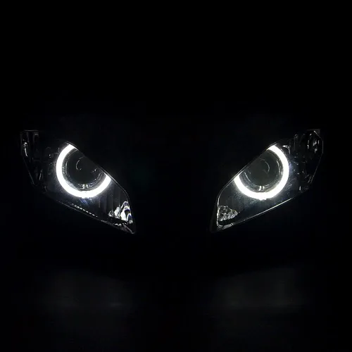 Vista 5 de Conjunto de faros LED Angel Demon Eyes HID Bombilla para Yamaha YZF R6 2008-2014 (blanco y azul)