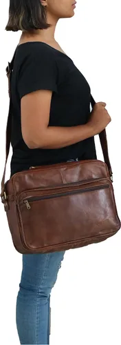 Vista 7 de 13 "bolso de mensajero de cuero Tablet compatible con el caso del ipad maletín de oficina regalo para los hombres bolso de hombro angustiado, Marrón