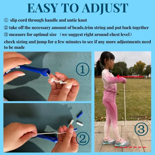 Vista 3 de Experimenta un salto suave y ajustable con la cuerda de saltar con cuentas IDOU - asas irrompibles, rotación sin enredos y longitud personalizable.