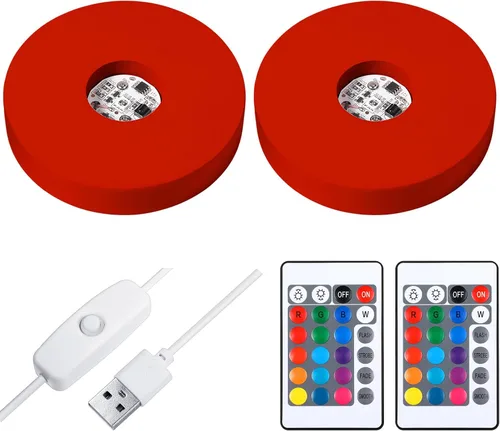 Vista 8 de 2 piezas de base de luz LED de madera, base de exhibición LED para arte de vidrio, cristal, resina acrílica, 16 luces USB de colores con control