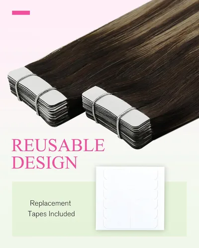 Vista 164 de YoungSee Extensiones de Cabello Humano con Cinta Balayage Extensiones de Cabello con Cinta Marrón Oscuro Extensiones de Cabello con Cinta Ombre