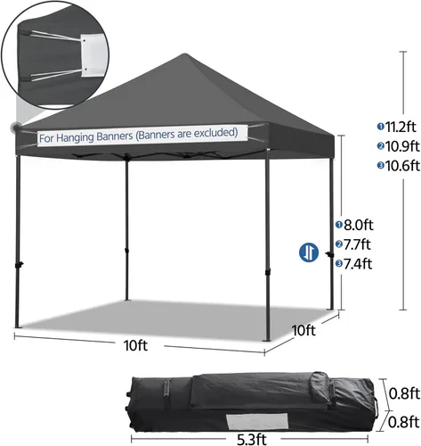 Vista 5 de Yaheetech - Tienda de campaña, toldo comercial instantáneo de alta resistencia, toldo ajustable impermeable 500D con bolsa de transporte con ruedas