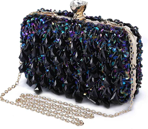 Vista 3 de UBORSE Bolsos de noche con lentejuelas brillantes y diamantes de imitación para mujer, estilo vintage, con cuentas de cristal, para cóctel, fiesta