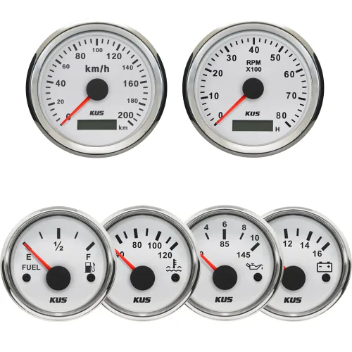 Vista 7 de Kus Gauge Set Velocímetro GPS 124.3 mi/h Tacómetro 8000RPM Nivel de combustible 0-190ohm Temperatura del agua 104.0-248.0 °F Presión de aceite
