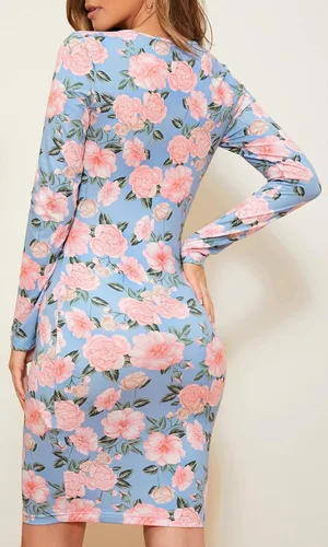 Vista 2 de Vestido corto de manga larga con estampado de leopardo y dobladillo arqueado fruncido para mujer