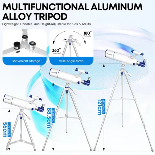 Vista 5 de Telescopio para adultos de alta potencia, apertura de 90 mm, telescopio refractor portátil de 550 mm para niños y principiantes de astronomía