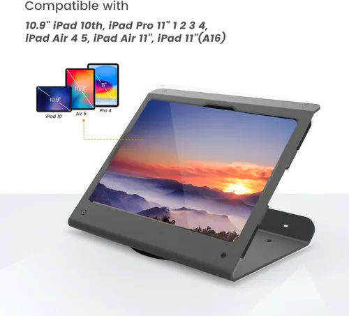 Vista 5 de Soporte para tablet POS, soporte de quiosco de acero resistente con base giratoria de 360°, antirrobo, compatible con iPad 10 de 10.9 pulgadas, Pro
