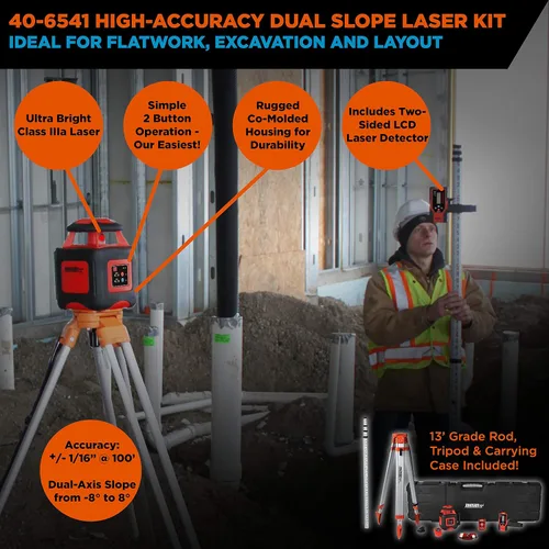Vista 7 de Johnson Level & Tool 40-6541 - Sistema láser giratorio de doble pendiente de alta precisión, rojo, 1 kit
