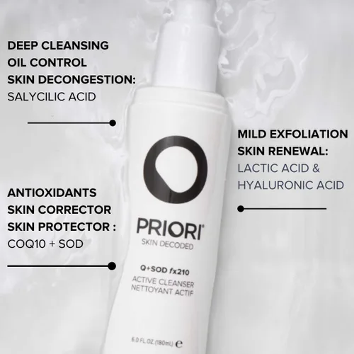 Vista 3 de PRIORI Skincare Limpiador facial activo con CoQ10 para limpieza profunda, refinación de poros, hidratante antioxidante, lavado facial con ácido