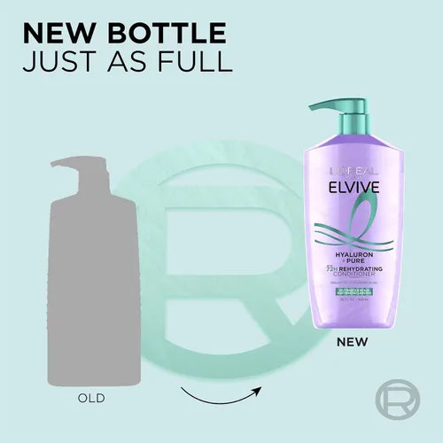 Vista 4 de L'Oreal Paris Elvive Hyaluron + Pure 72H Acondicionador rehidratante para cabello graso, acondicionador para cabello con ácido salicílico y ácido