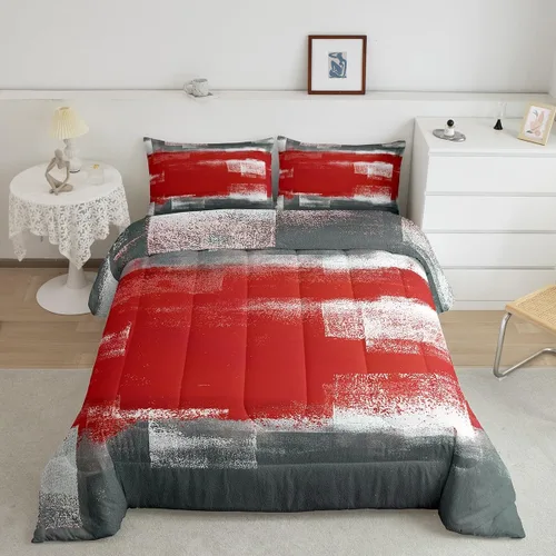 Vista 20 de Erosebridal - Juego de ropa de cama con edredón a cuadros de retazos tamaño individual, aguada geométrica en cuadrícula, conjunto retro grunge