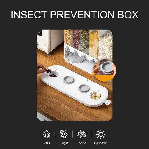 Vista 5 de Dispensador de alimentos secos de 5 rejillas, dispensador de cereales transparentes de 16.1 x 6.3 x 13.2 pulgadas con tapa extraíble, recipiente
