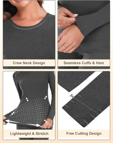 Vista 3 de YADIFEN Ropa interior térmica para mujer, conjunto de pantalones largos, capa base, forro polar, ropa interior larga, pijama de invierno cálido
